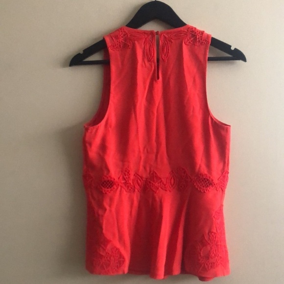 Jonathan Simkhai Red Embroidered Peplum Lace Trim Keyhole Back Sleeveless Blouse - Picture 9 of 10